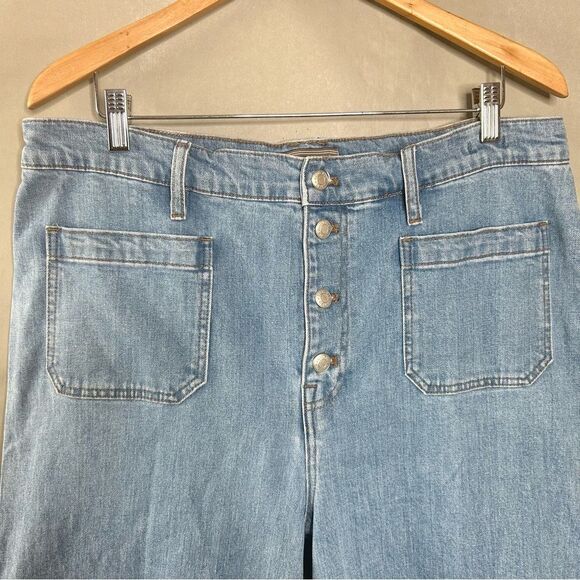 J Crew Point Sur Wide Leg Crop Clean Light Wash Stretch Raw Hem Patch Pocket - Picture 6 of 13